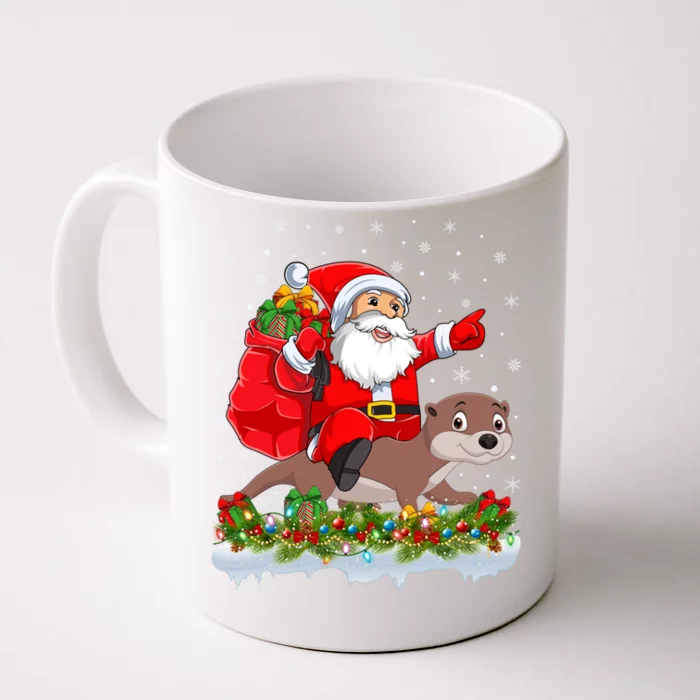 Lighting Xmas Funny Santa Claus Riding Otter Christmas Funny Gift Front & Back Coffee Mug