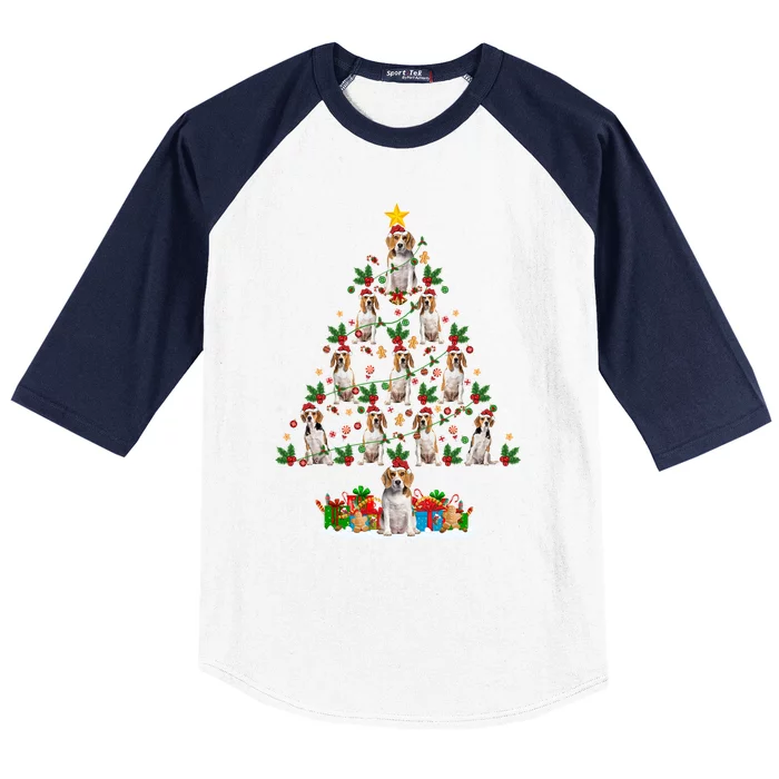 Lighting Xmas Holiday Santa Beagle Dog Christmas Tree Gift Baseball Sleeve Shirt