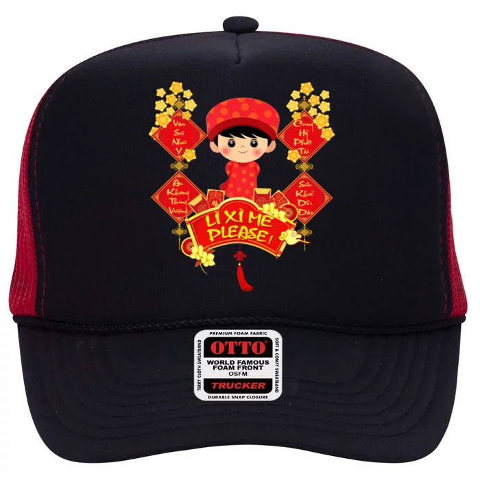 Li Xi Me Please Vietnamese Red Cute Ao Dai Flowers Great Gift High Crown Mesh Trucker Hat