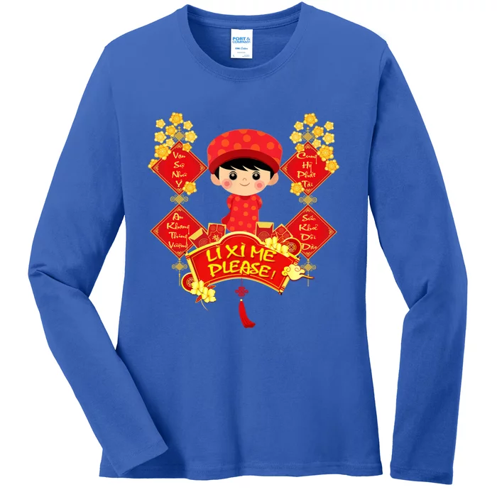 Li Xi Me Please Vietnamese Red Cute Ao Dai Flowers Great Gift Ladies Long Sleeve Shirt