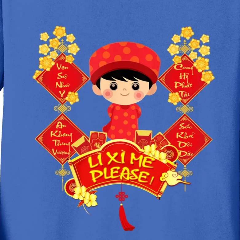 Li Xi Me Please Vietnamese Red Cute Ao Dai Flowers Great Gift Kids Long Sleeve Shirt