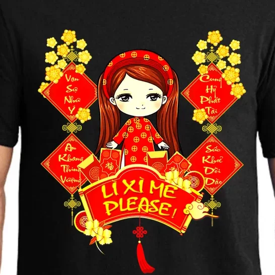 Li Xi Me Please Vietnamese Red Cute Ao Dai Girl Flowers Meaningful Gift Pajama Set