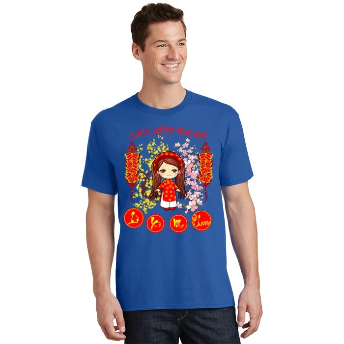 Li Xi Me Please Vietnamese Red Cute Ao Dai Girl Flowers Cool Gift T-Shirt