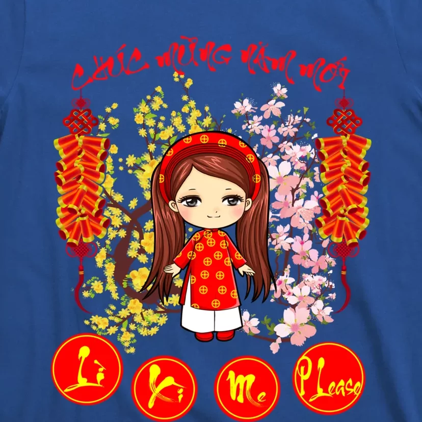 Li Xi Me Please Vietnamese Red Cute Ao Dai Girl Flowers Cool Gift T-Shirt