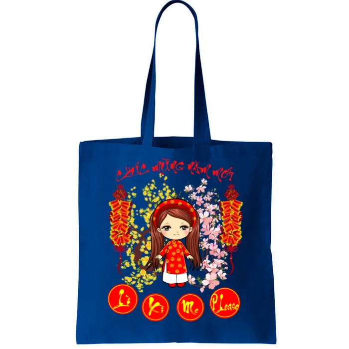 Li Xi Me Please Vietnamese Red Cute Ao Dai Girl Flowers Cool Gift Tote Bag