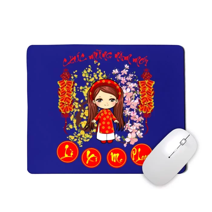 Li Xi Me Please Vietnamese Red Cute Ao Dai Girl Flowers Cool Gift Mousepad