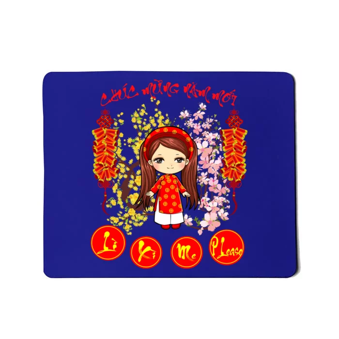 Li Xi Me Please Vietnamese Red Cute Ao Dai Girl Flowers Cool Gift Mousepad