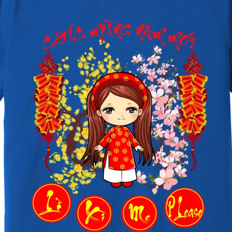 Li Xi Me Please Vietnamese Red Cute Ao Dai Girl Flowers Cool Gift Premium T-Shirt