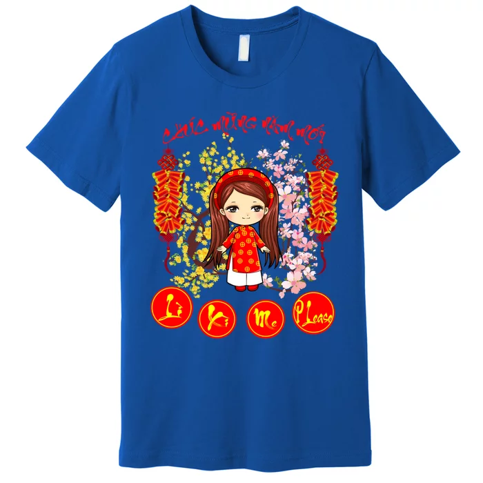 Li Xi Me Please Vietnamese Red Cute Ao Dai Girl Flowers Cool Gift Premium T-Shirt