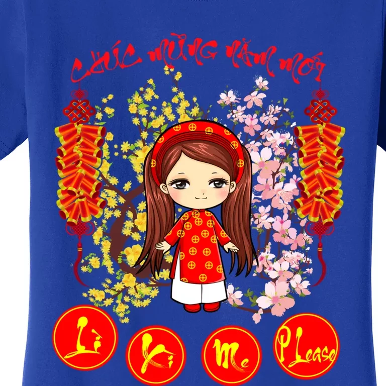 Li Xi Me Please Vietnamese Red Cute Ao Dai Girl Flowers Cool Gift Women's T-Shirt