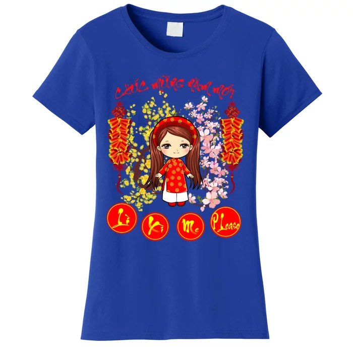 Li Xi Me Please Vietnamese Red Cute Ao Dai Girl Flowers Cool Gift Women's T-Shirt