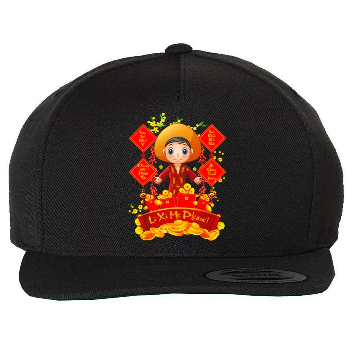 Li Xi Me Please Vietnamese Red Cute Ao Dai Girl Flowers Gift Wool Snapback Cap