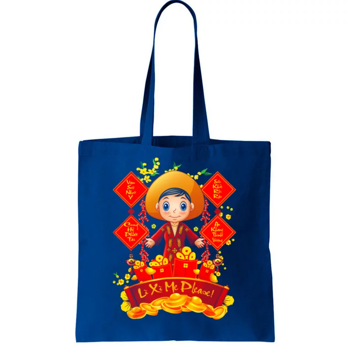 Li Xi Me Please Vietnamese Red Cute Ao Dai Girl Flowers Gift Tote Bag