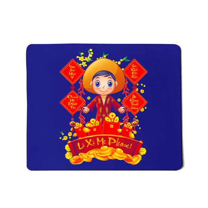 Li Xi Me Please Vietnamese Red Cute Ao Dai Girl Flowers Gift Mousepad