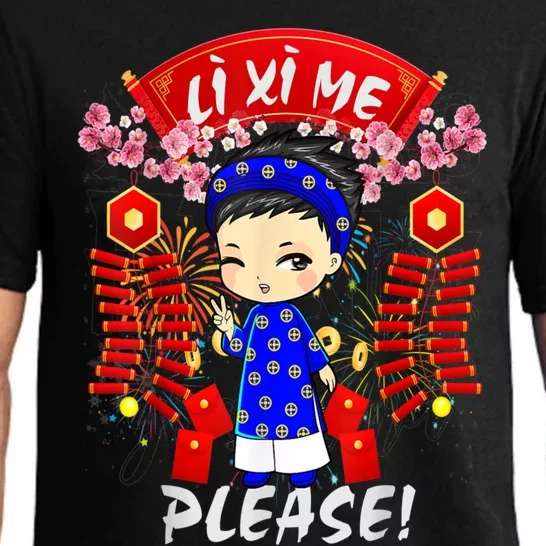 Li Xi Me Please Vietnamese Tet Cute Ao Dai Boy Flowers Cute Gift Pajama Set