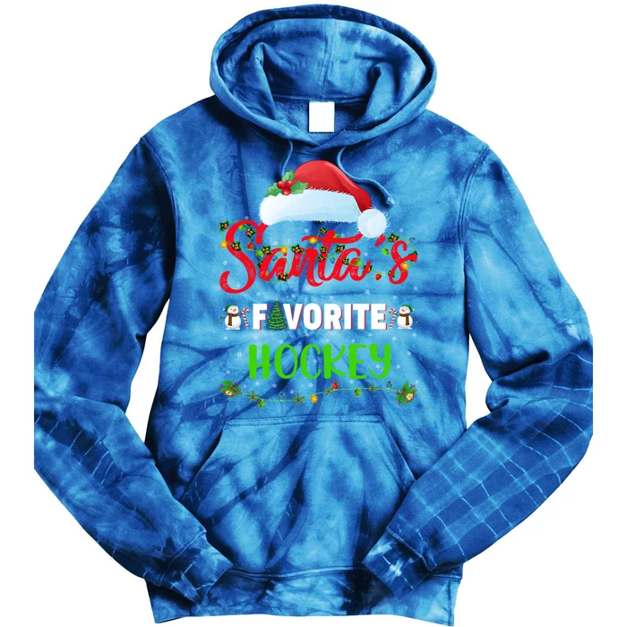 Lighting Xmas SantaS Favorite Hockey Christmas Meaningful Gift Tie Dye Hoodie