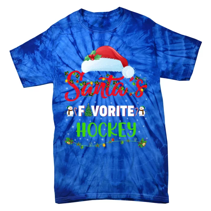 Lighting Xmas SantaS Favorite Hockey Christmas Meaningful Gift Tie-Dye T-Shirt