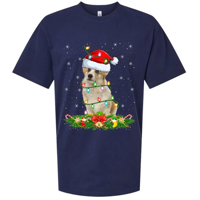 Lighting Xmas Santa Welsh Corgi Dog Christmas Gift Sueded Cloud Jersey T-Shirt