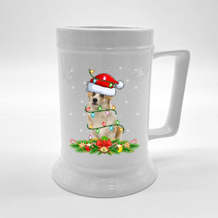 Lighting Xmas Santa Welsh Corgi Dog Christmas Gift Front & Back Beer Stein