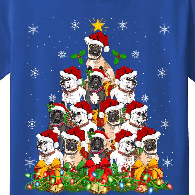 Lighting Xmas Santa French Bulldog Christmas Tree Gift Kids T-Shirt