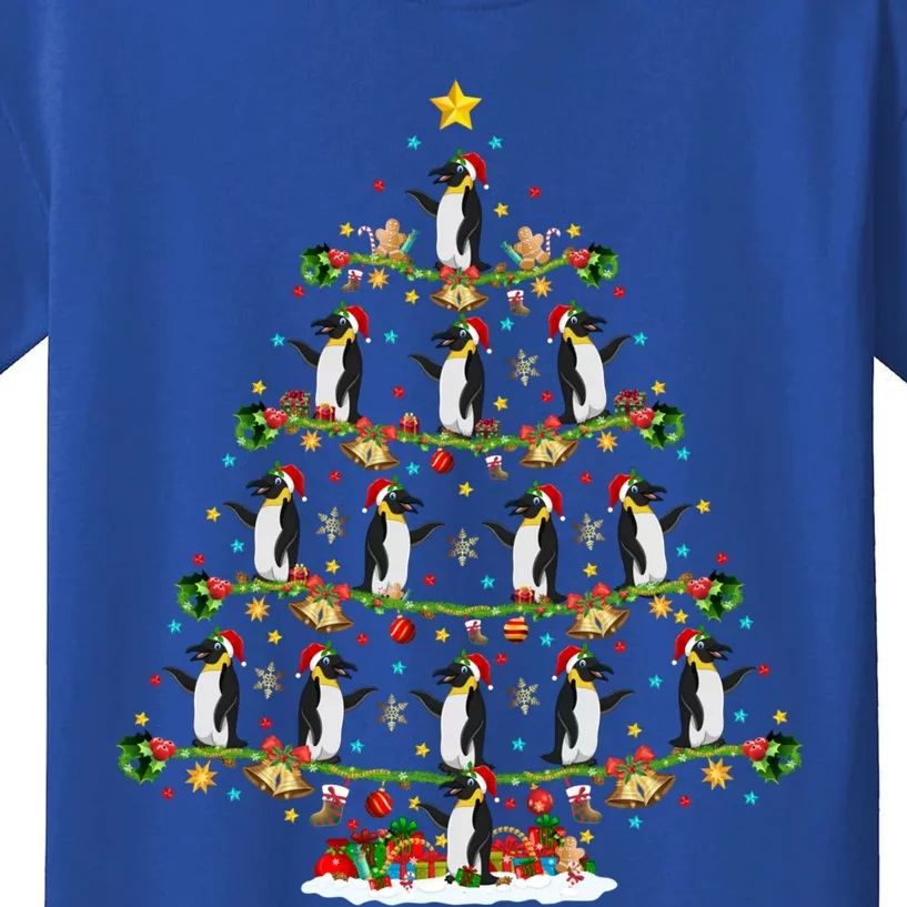 Lights Xmas Santa Emperor Penguin Christmas Tree Gift Kids T-Shirt