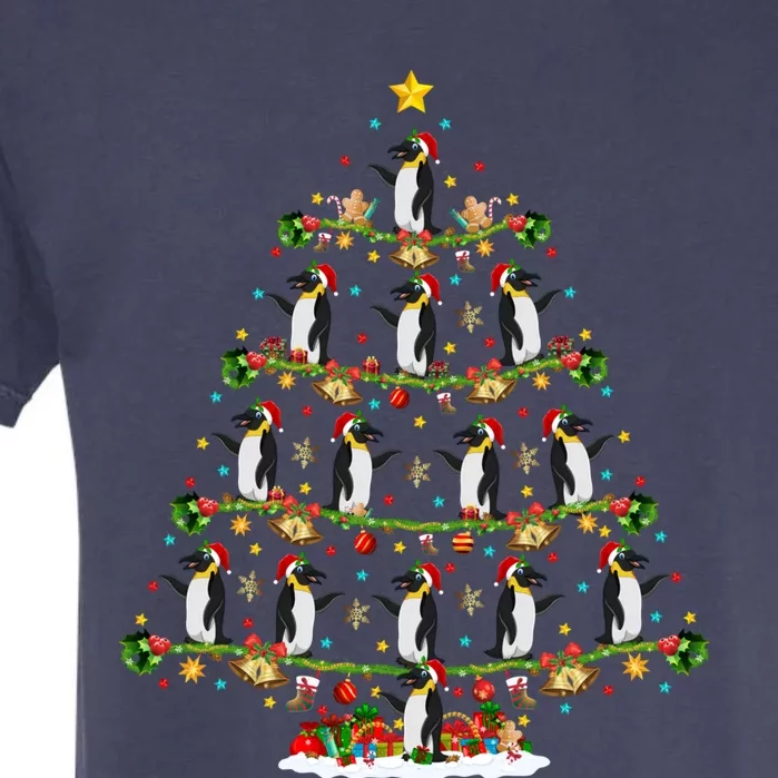 Lights Xmas Santa Emperor Penguin Christmas Tree Gift Garment-Dyed Heavyweight T-Shirt