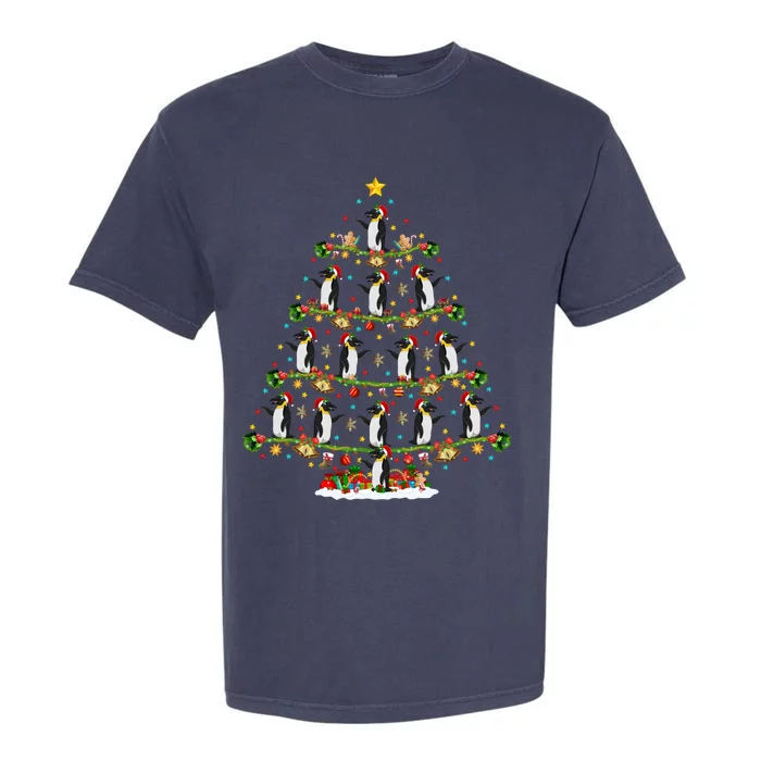 Lights Xmas Santa Emperor Penguin Christmas Tree Gift Garment-Dyed Heavyweight T-Shirt