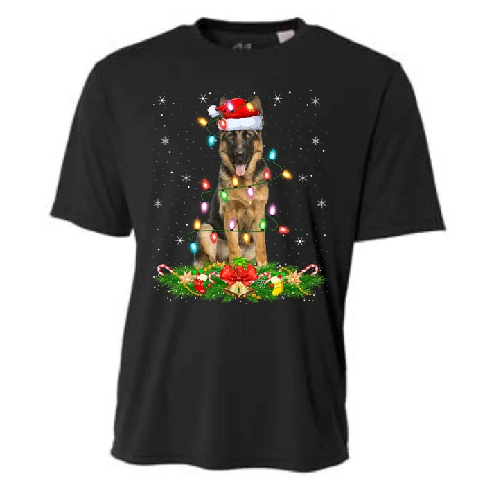 Lighting Xmas Santa Ger Shepherd Dog Christmas Gift Cooling Performance Crew T-Shirt