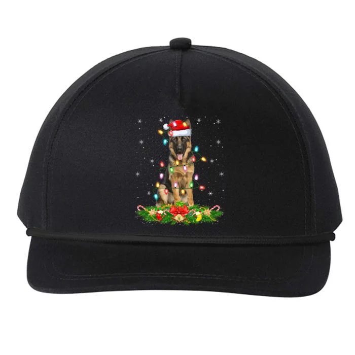 Lighting Xmas Santa Ger Shepherd Dog Christmas Gift Snapback Five-Panel Rope Hat