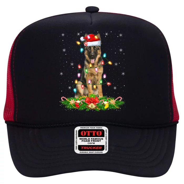 Lighting Xmas Santa Ger Shepherd Dog Christmas Gift High Crown Mesh Trucker Hat