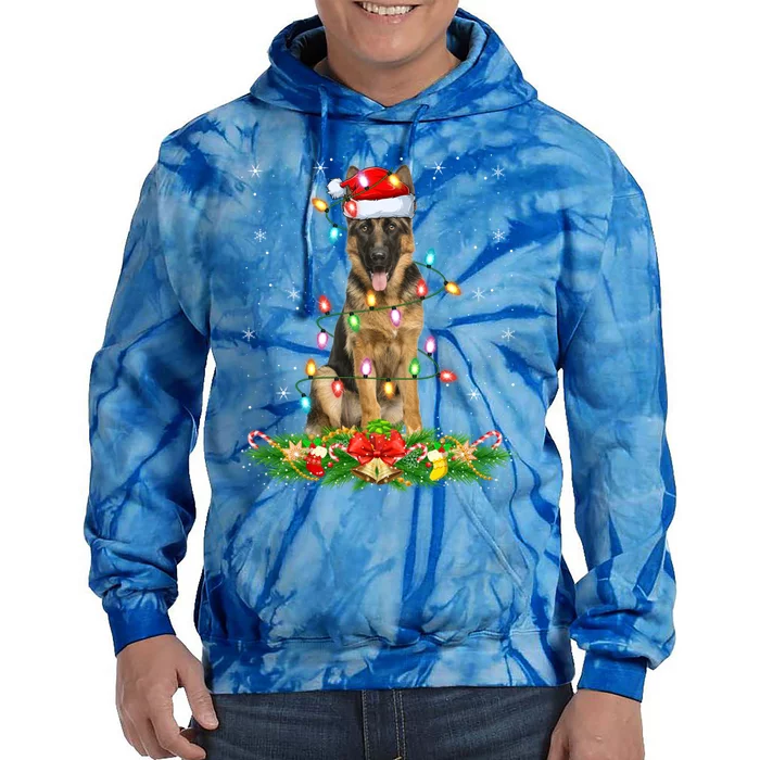 Lighting Xmas Santa Ger Shepherd Dog Christmas Gift Tie Dye Hoodie