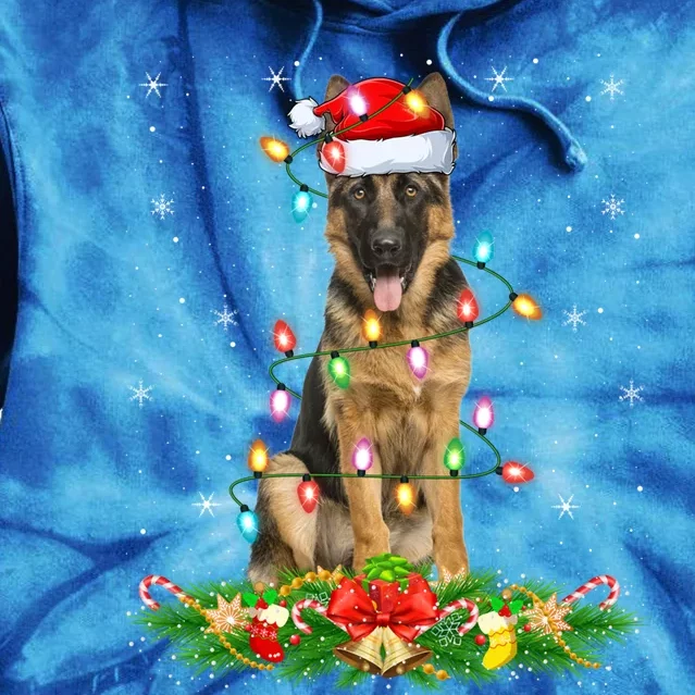 Lighting Xmas Santa Ger Shepherd Dog Christmas Gift Tie Dye Hoodie