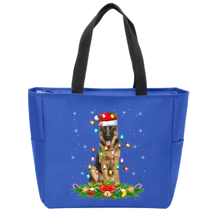 Lighting Xmas Santa Ger Shepherd Dog Christmas Gift Zip Tote Bag