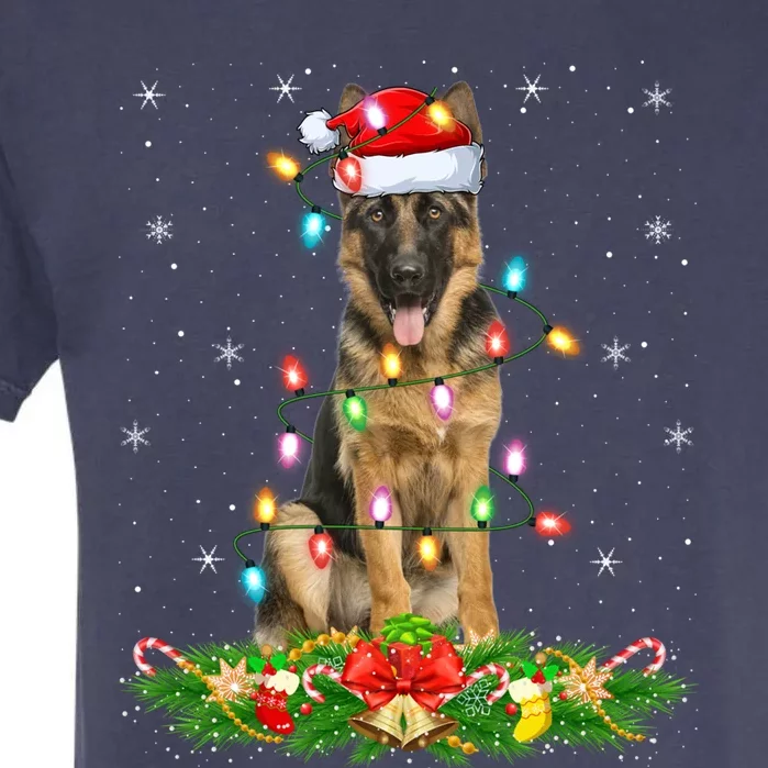 Lighting Xmas Santa Ger Shepherd Dog Christmas Gift Garment-Dyed Heavyweight T-Shirt