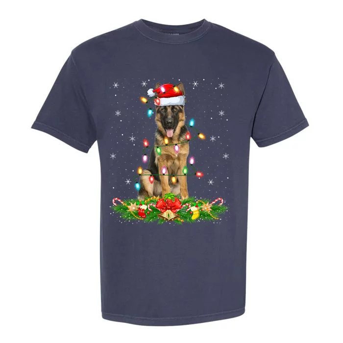 Lighting Xmas Santa Ger Shepherd Dog Christmas Gift Garment-Dyed Heavyweight T-Shirt