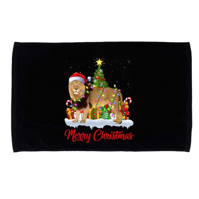 Lion Xmas Tree Lighting Santa Lion Christmas Microfiber Hand Towel