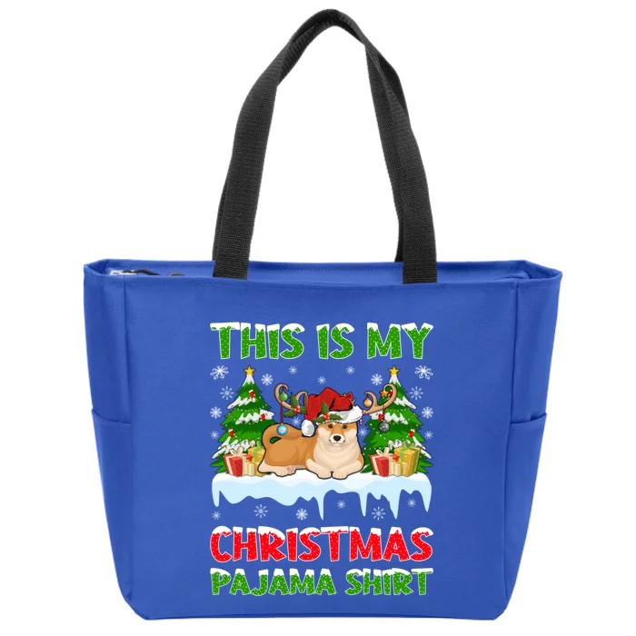 Lighting Xmas This Is My Akita Dog Christmas Pajama Gift Zip Tote Bag