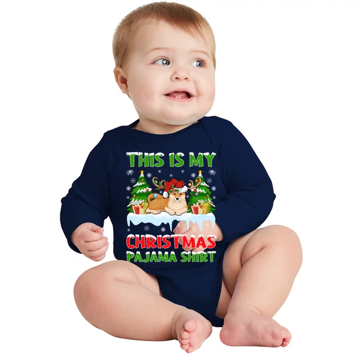 Lighting Xmas This Is My Akita Dog Christmas Pajama Gift Baby Long Sleeve Bodysuit