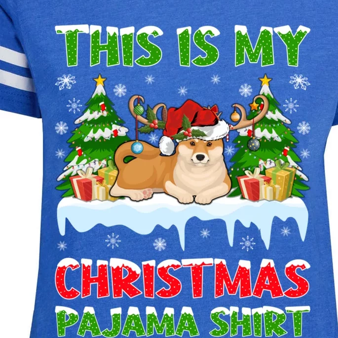 Lighting Xmas This Is My Akita Dog Christmas Pajama Gift Enza Ladies Jersey Football T-Shirt