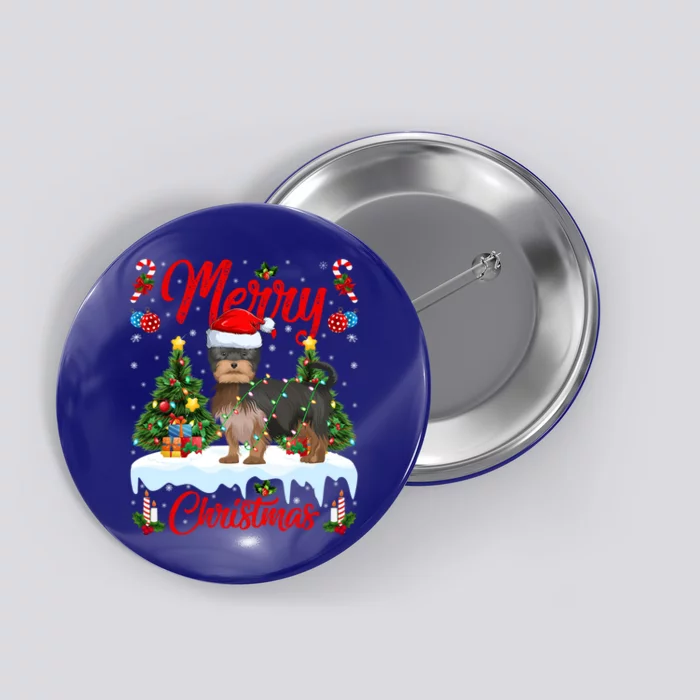 Lights Xmas Tree Santa Yorkshire Terrier Dog Christmas Gift Button