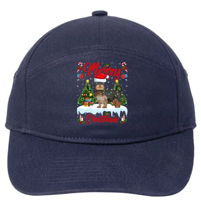 Lights Xmas Tree Santa Yorkshire Terrier Dog Christmas Gift 7-Panel Snapback Hat