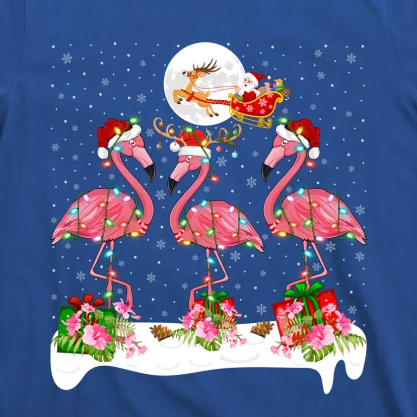 Lighting Xmas Tree Santa Pink Flamingo Christmas Cute Gift T-Shirt