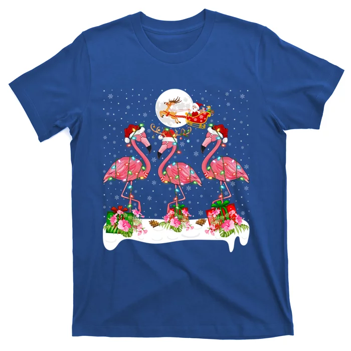 Lighting Xmas Tree Santa Pink Flamingo Christmas Cute Gift T-Shirt