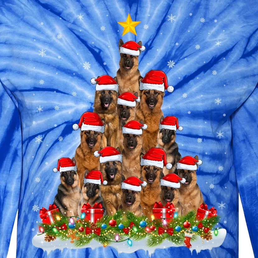 Lighting Xmas Tree Santa Christmas Ger Shepherd Dog Cute Gift Tie-Dye Long Sleeve Shirt