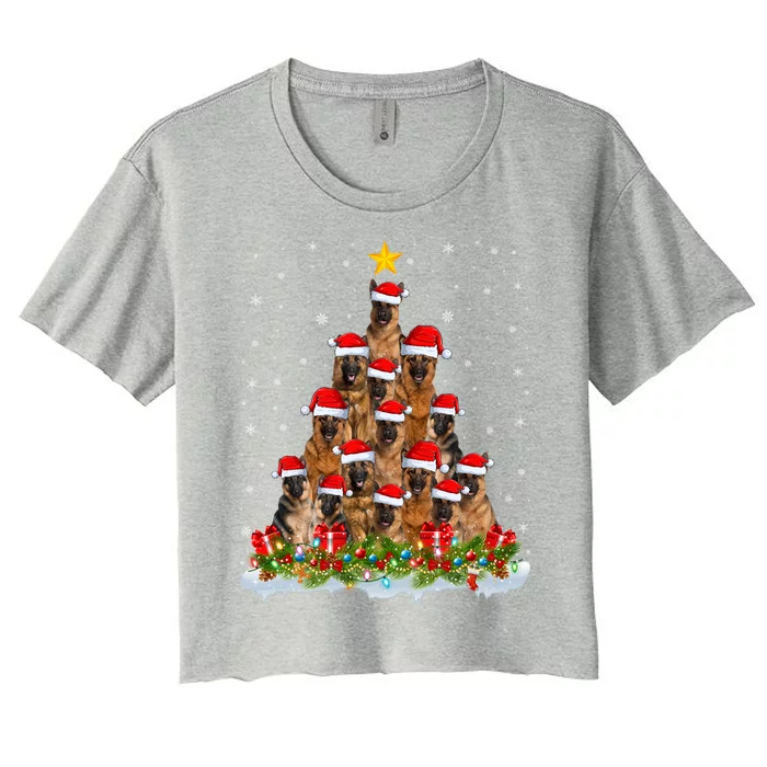 Lighting Xmas Tree Santa Christmas Ger Shepherd Dog Cute Gift Women's Crop Top Tee