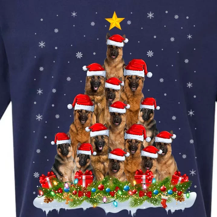 Lighting Xmas Tree Santa Christmas Ger Shepherd Dog Cute Gift Sueded Cloud Jersey T-Shirt