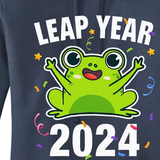 Leap Year 2024 Cute Frog Leap Day Birthday Women's Pullover Hoodie