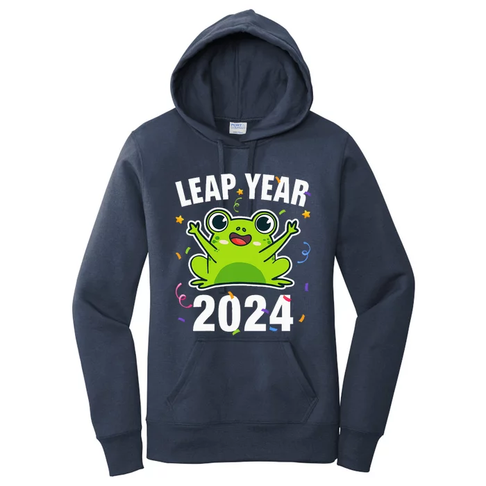 Leap Year 2024 Cute Frog Leap Day Birthday Women's Pullover Hoodie