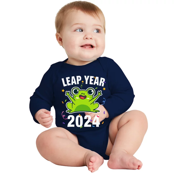 Leap Year 2024 Cute Frog Leap Day Birthday Baby Long Sleeve Bodysuit