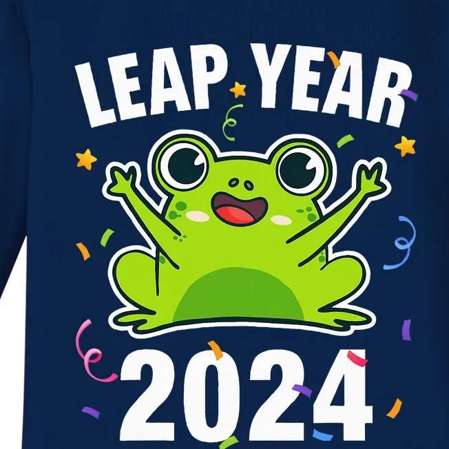 Leap Year 2024 Cute Frog Leap Day Birthday Baby Long Sleeve Bodysuit